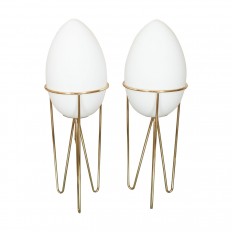 Pair of ovoid frosted glass lamps